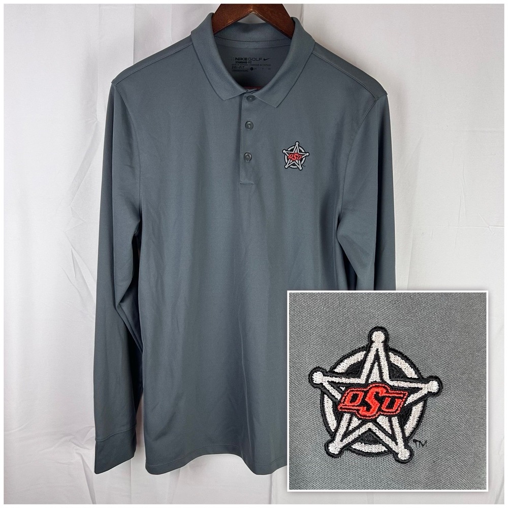 Oklahoma State Cowboys OSU Nike Golf Dri-Fit Long Sleeve Polo Gray Small